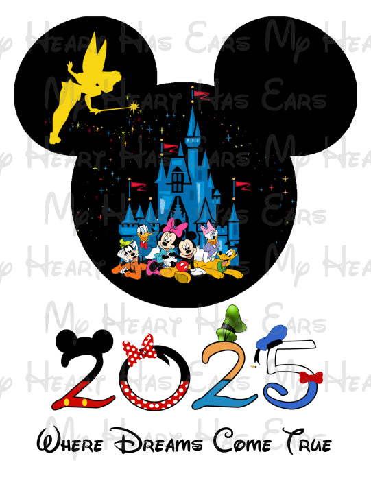 Disney Mickey Mouse head Tinkerbell castle family vacation 2025 image png digital file sublimation print t-shirt design