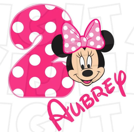 Minnie Mouse Birthday girl ANY NAME NUMBER image png digital file sublimation print decal t-shirt design