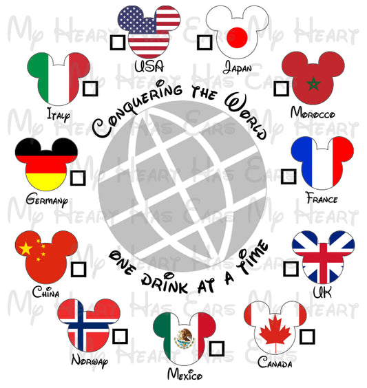 Epcot Conquering the world one drink at a time countries image png digital file sublimation t-shirt design