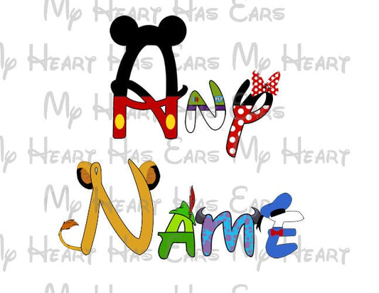 Disney word Character font any name or text Mickey Minnie Mouse image png digital file sublimation print decal t-shirt design