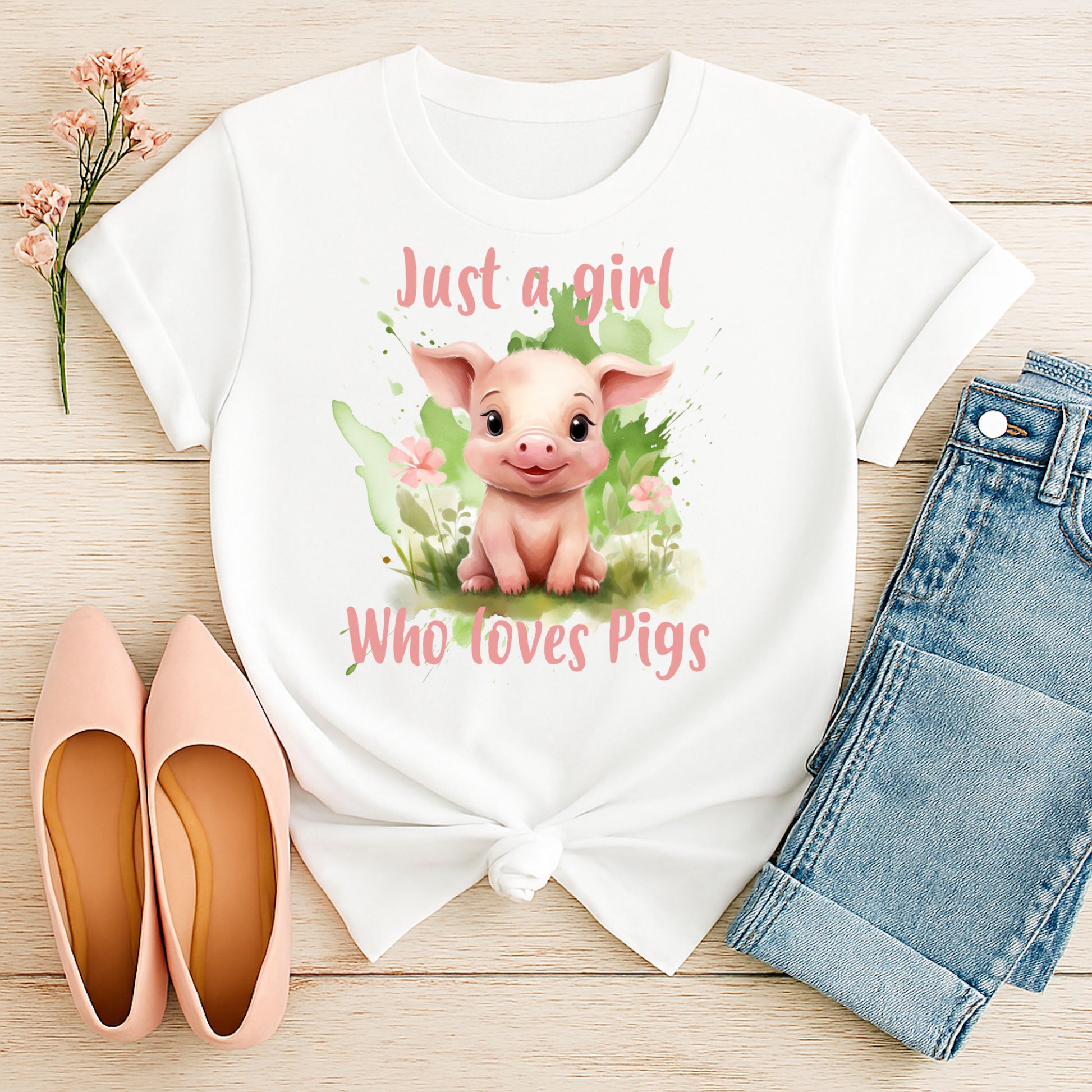 Just a Girl Who Loves Elephants PNG design displayed on a white t‑shirt mockup for sublimation and crafting.