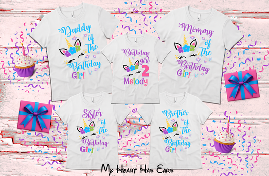 Unicorn Birthday Family Bundle – Custom Birthday Girl + Matching Family PNG Set