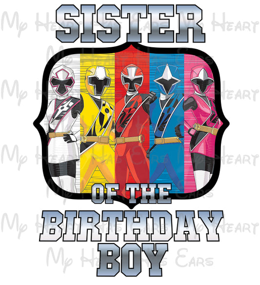 Power Rangers Sister of the birthday boy image png digital file sublimation print t-shirt design