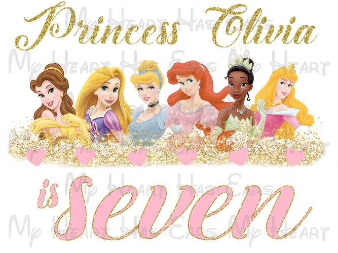 Disney Princess gold sparkle Birthday ANY NAME NUMBER image png digital file sublimation print t-shirt design