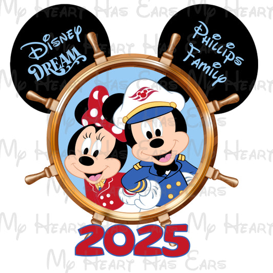 2025 Mickey and Minnie Mouse ship wheel Disney Cruise Lines family vacation image personalized png clipart digital file sublimation t-shirt design