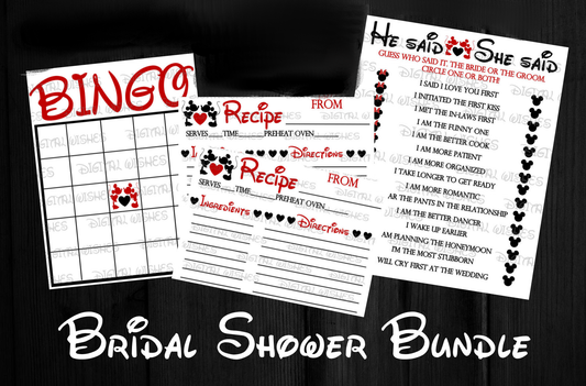 Disney Bridal shower bundle Mickey and Minnie Mouse games recipes bingo cards