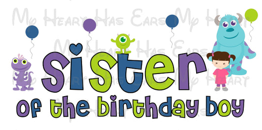 Baby Monsters Inc sister of the birthday boy image png digital file sublimation print t-shirt design