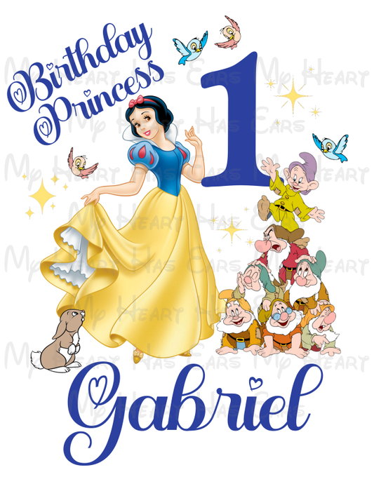 Snow White & the seven dwarves Birthday princess PERSONALIZED image png digital file sublimation print t-shirt design