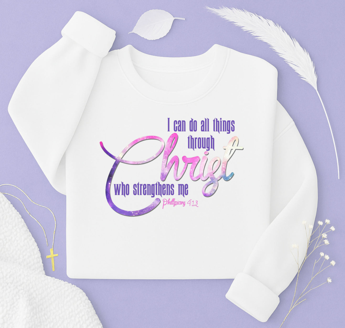 All Things Through Christ PNG – Philippians 4:13 Christian Scripture Design – Inspirational Bible Verse Digital Download