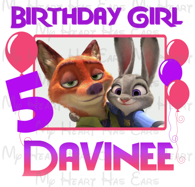 Zootopia birthday girl image PERSONALIZED png digital file sublimation print t-shirt design