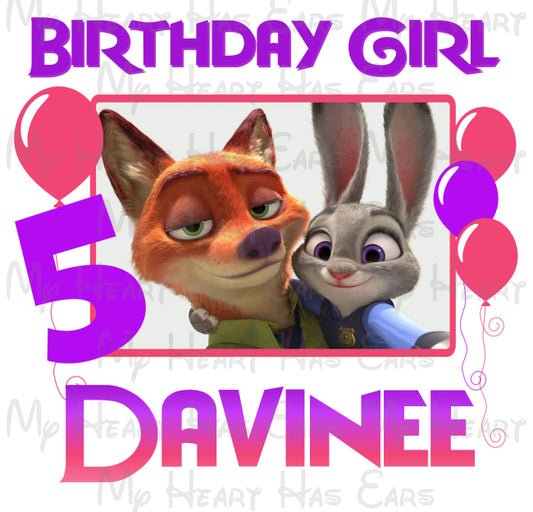 Zootopia birthday girl image PERSONALIZED png digital file sublimation print t-shirt design